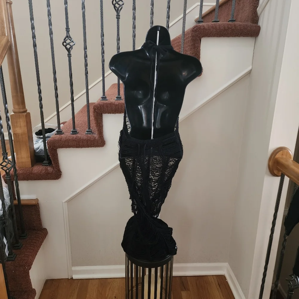 O6 - Crochet Black Cover-Up Dress - Picture 2 of 11